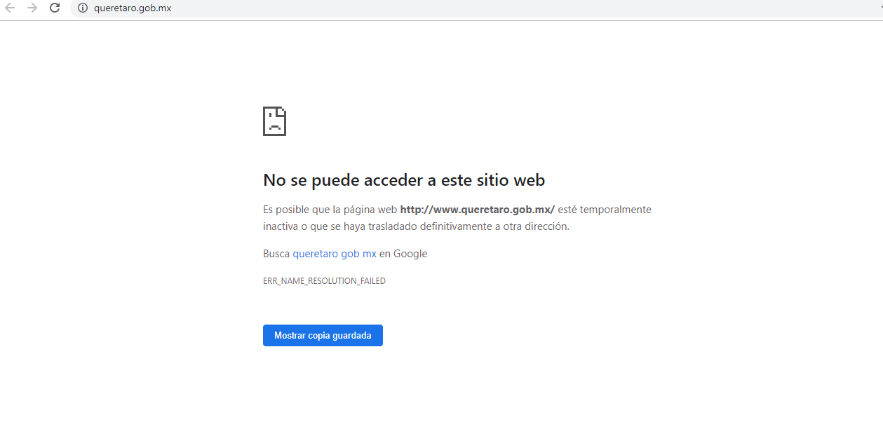 Se cae la página web del Estado de Querétaro. Foto: Captura de pantalla.