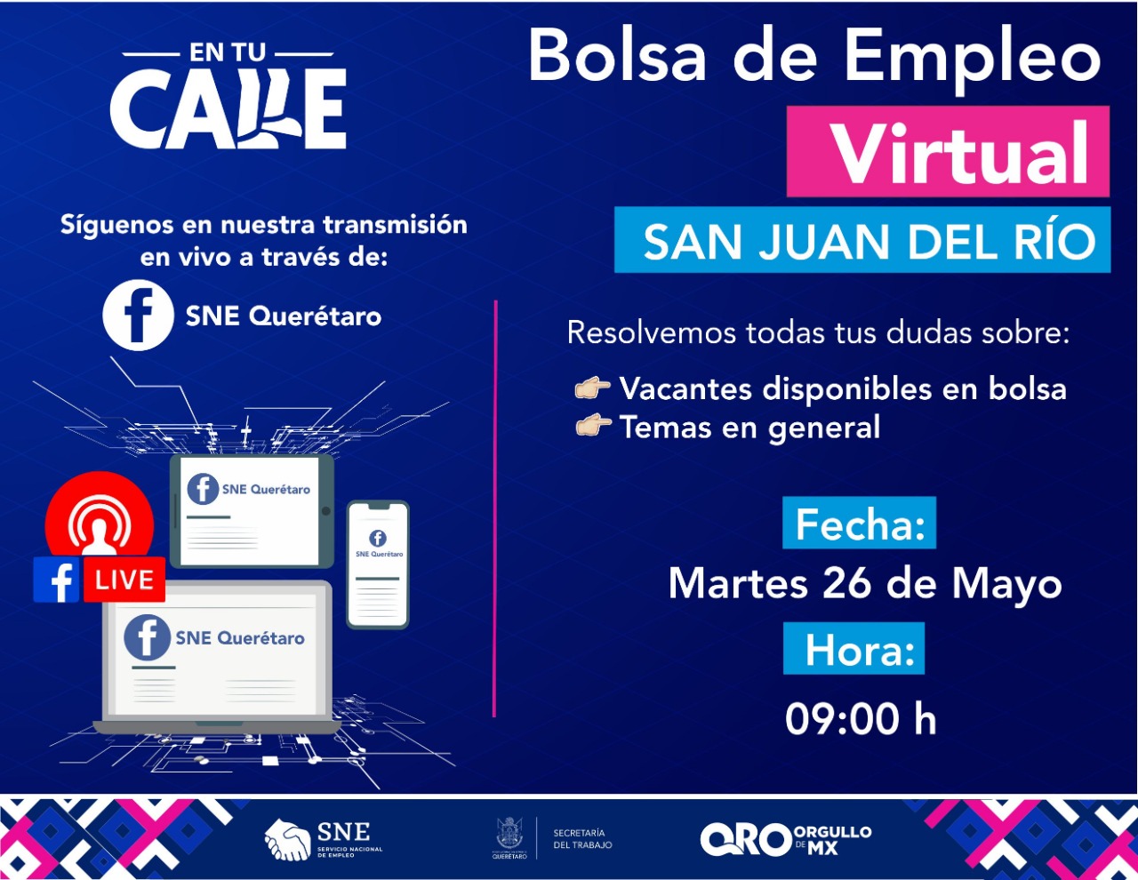Realizarán bolsa de empleo virtual en tiempo real para San Juan del Río; ofertarán 150 plazas.