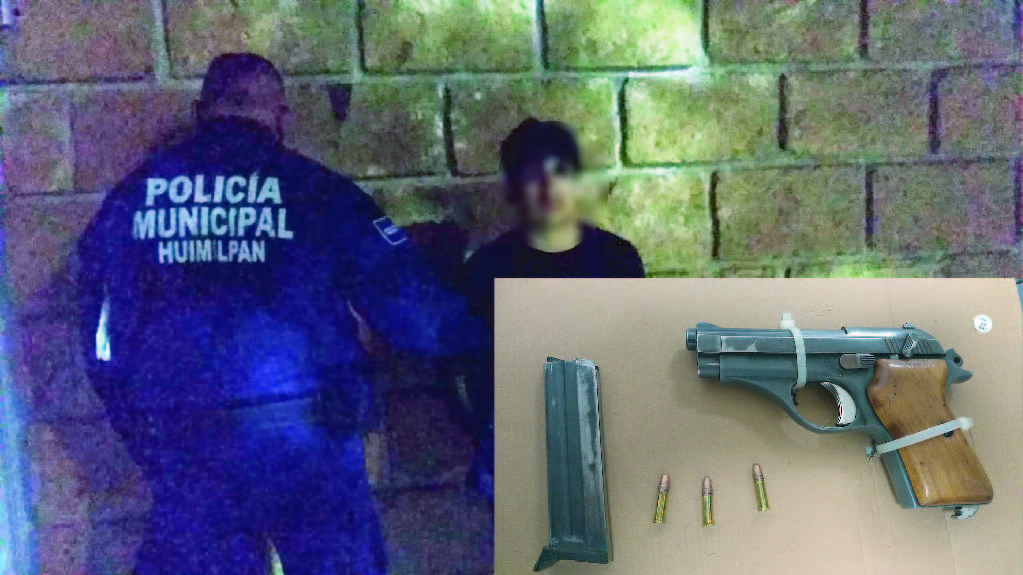 Con pistola en mano, roba tienda en Huimilpan; es asegurado por la policía.