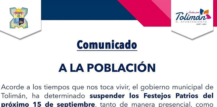 COVID-19 Suspenden grito de independencia en Tolimán