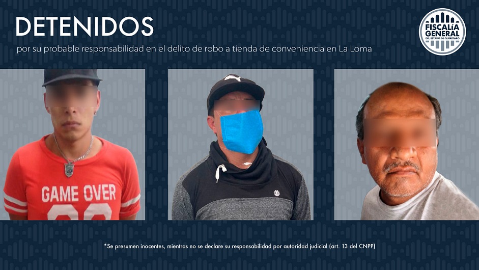 Caen 3 sujetos por robo con violencia a tiendas de conveniencia en Querétaro.