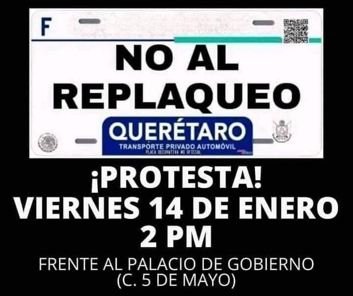 Alistan en Querétaro protesta por reemplacamiento de automóviles.