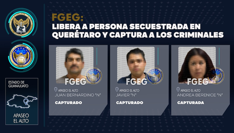 Liberan en Apaseo el Alto a persona secuestrada en Querétaro; hay 3 detenidos.