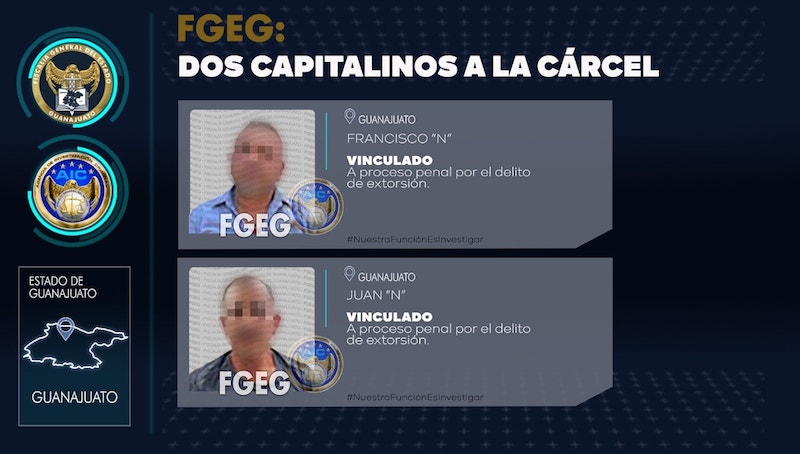 Dos extorsionadores de comerciantes en Guanajuato Capital a la cárcel y sujetos a proceso.