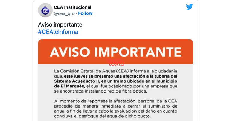 Ante fuga en sistema Acueducto II, garantiza CEA abastecimiento de agua potable en colonias afectadas