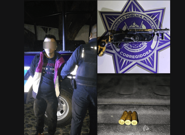 Sujeto detenido con arma de fuego hechiza y cartuchos útiles en Santa Bárbara, Corregidora