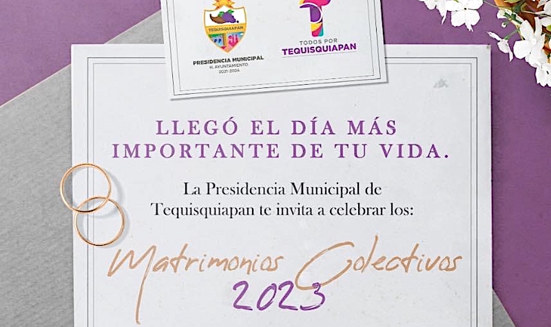 Tequisquiapan lanza convocatoria de programa Matrimonios Colectivos 2023. La ceremonia se llevará a cabo el próximo 14 de febrero. Aquí puedes consultar los requisitos.