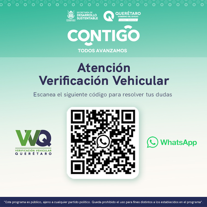 Estrenan whatsApp para atender dudas sobre verificación vehicular en Querétaro