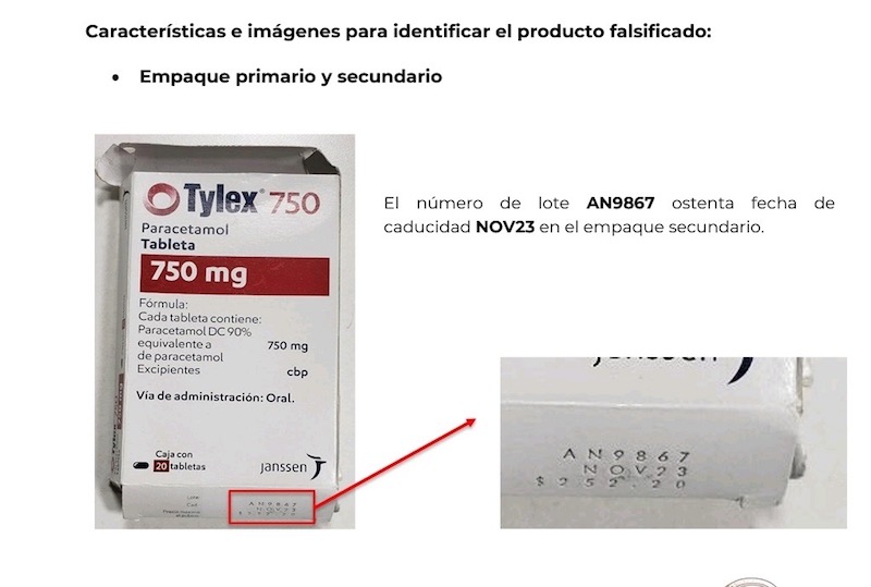 Lanzan alerta por falsificación del producto Tylex 750.