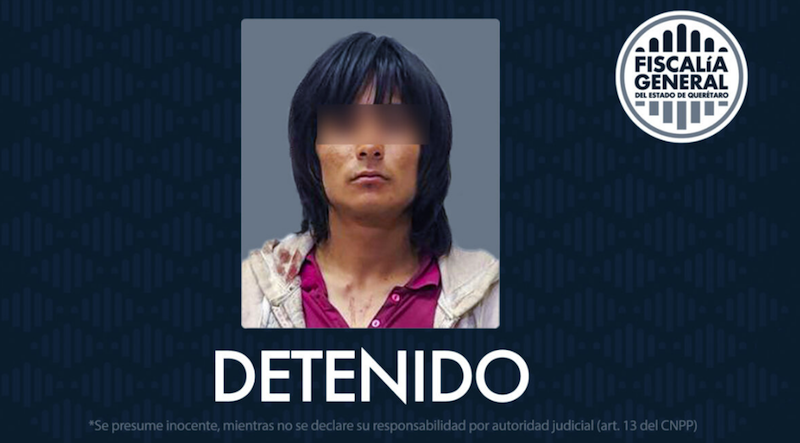 Detienen a presunto responsable de asesinar a puñaladas una mujer en el Centro de Querétaro.