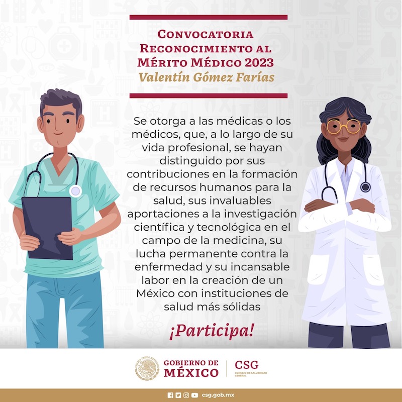 Otorgarán reconocimiento al Mérito Médico "Valentín Gómez Farías" 2023; abren convocatoria.