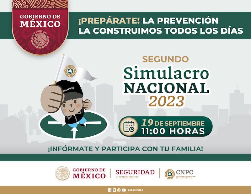 Autoridades Federales lanzaron la convocatoria para participar en el 2do Simulacro Nacional de Protección Civil. Se tiene programado un hipotético sismo a las 11 horas el próximo 19 de septiembre.