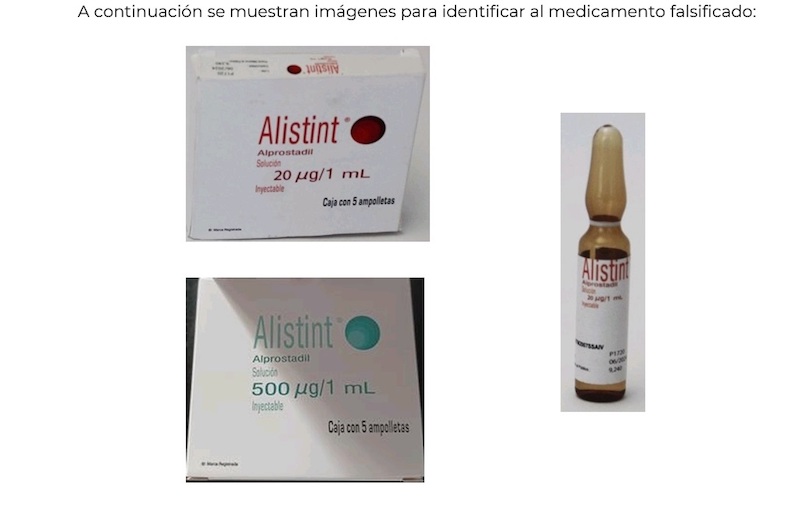 Alerta COFEPRIS por falsificación y venta ilegal del producto Alprostadil.