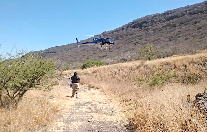 Con apoyo de helicóptero rescatan a persona en zona cerril de Centro Sur de la Capital de Querétaro.