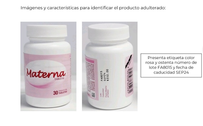 Emiten alerta sanitaria por adulteración del producto Materna (Vitaminas)