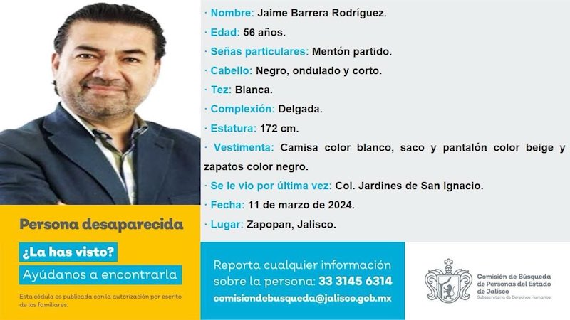 Reportan como desaparecido el periodista Jaime Becerra en Jalisco.