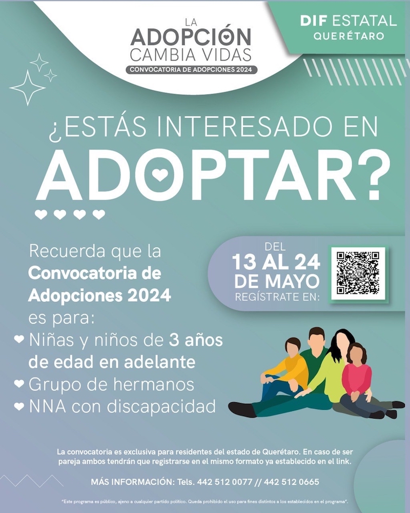Está abierta la convocatoria de adopción 2024 en Querétaro