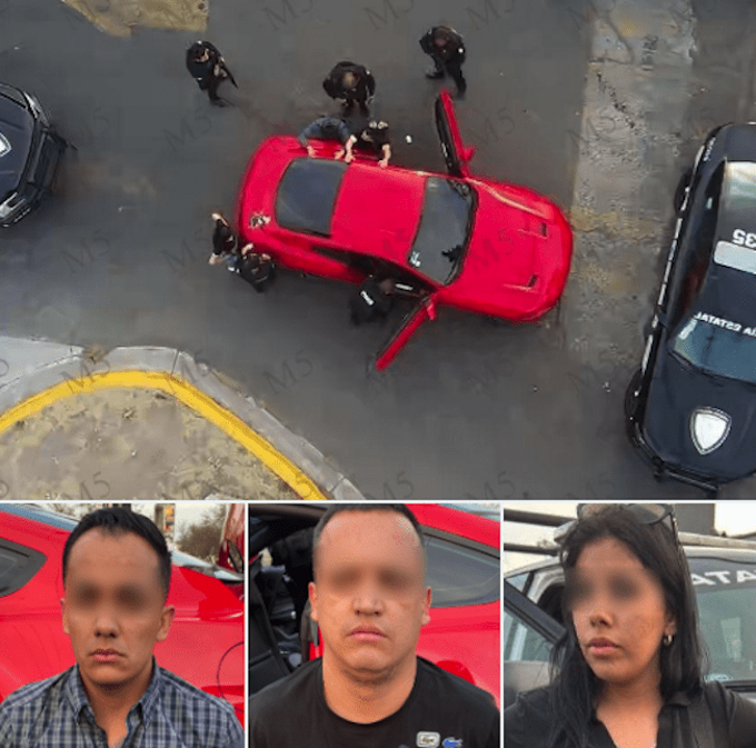 Policías Estatales detienen a tres por robo de placas de circulación en plaza comercial de Querétaro