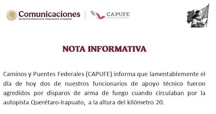 Agresión armada contra personal de CAPUFE deja un funcionario muerto en autopista Querétaro-Irapuato