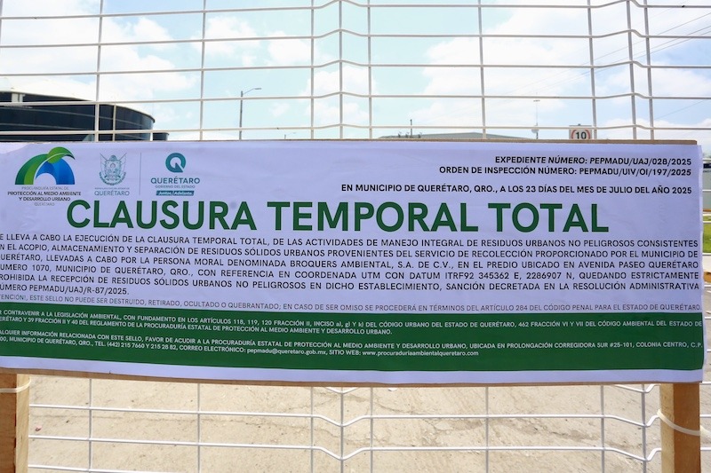 Clausura PEPMADU planta separadora de residuos en Querétaro por incumplimientos operativos