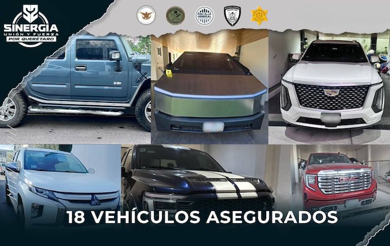 Aseguran en Querétaro 18 vehículos tras 17 cateos simultáneos en la capital queretana