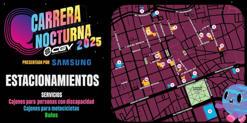 Disponibles 2,400 cajones de estacionamiento para la Carrera Nocturna 2025 en Querétaro