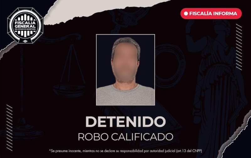 Sujeto perpetra robo al con arma de fuego en Querétaro, es arrestado