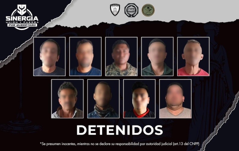 Nueve personas detenidas por tentativa de homicidio, violencia familiar y presunto robo de hidrocarburo en Querétaro